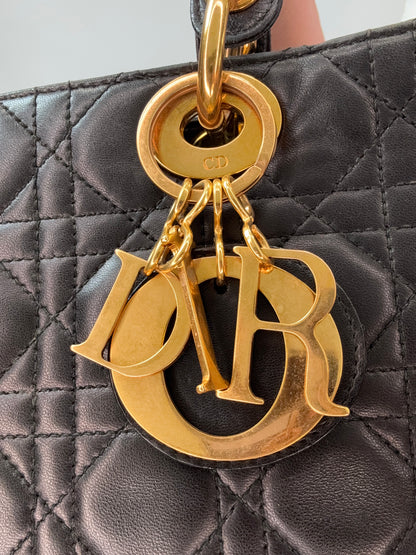 Christian Dior Lambskin Cannage Medium Lady Dior - Black