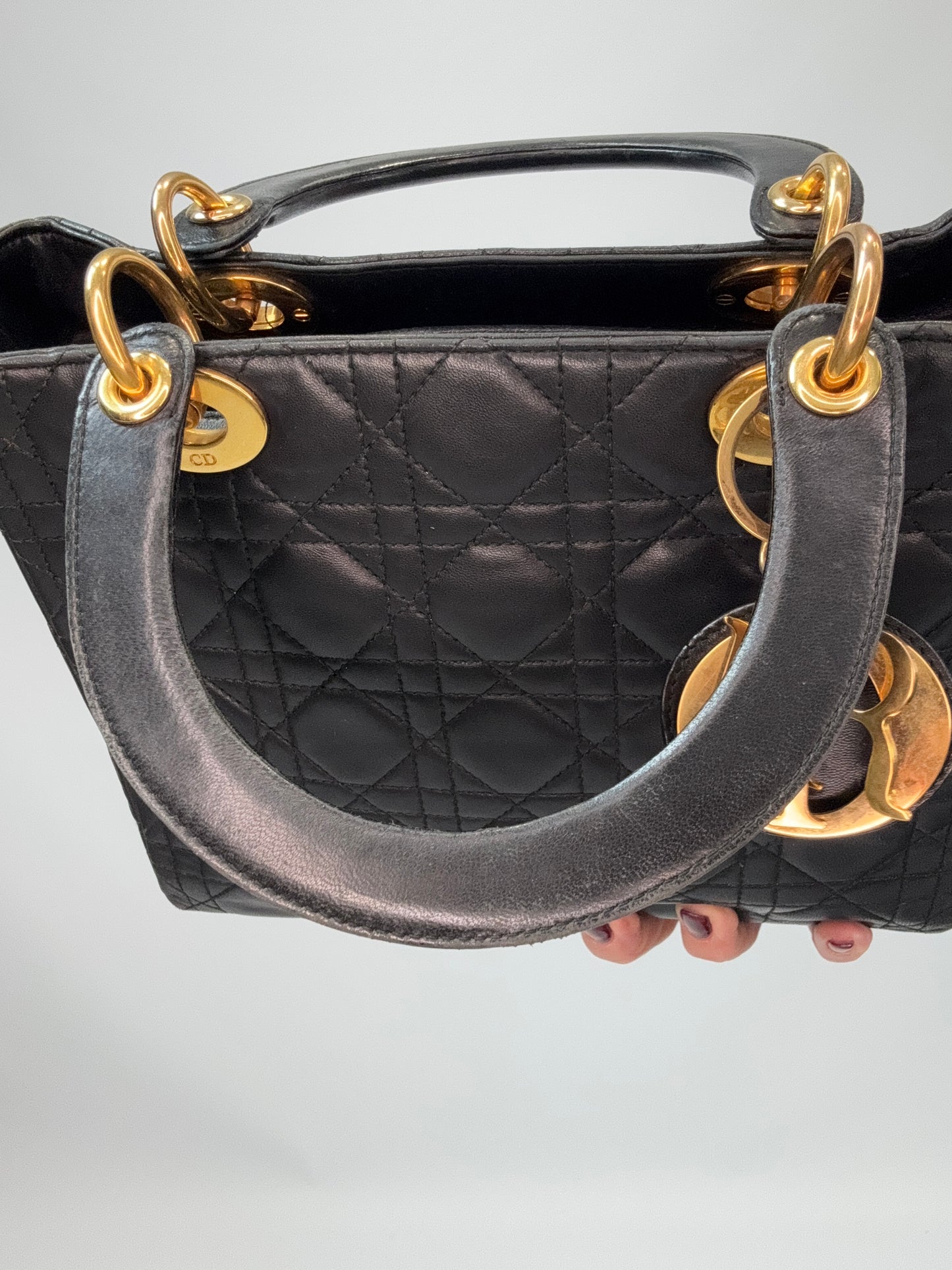 Christian Dior Lambskin Cannage Medium Lady Dior - Black