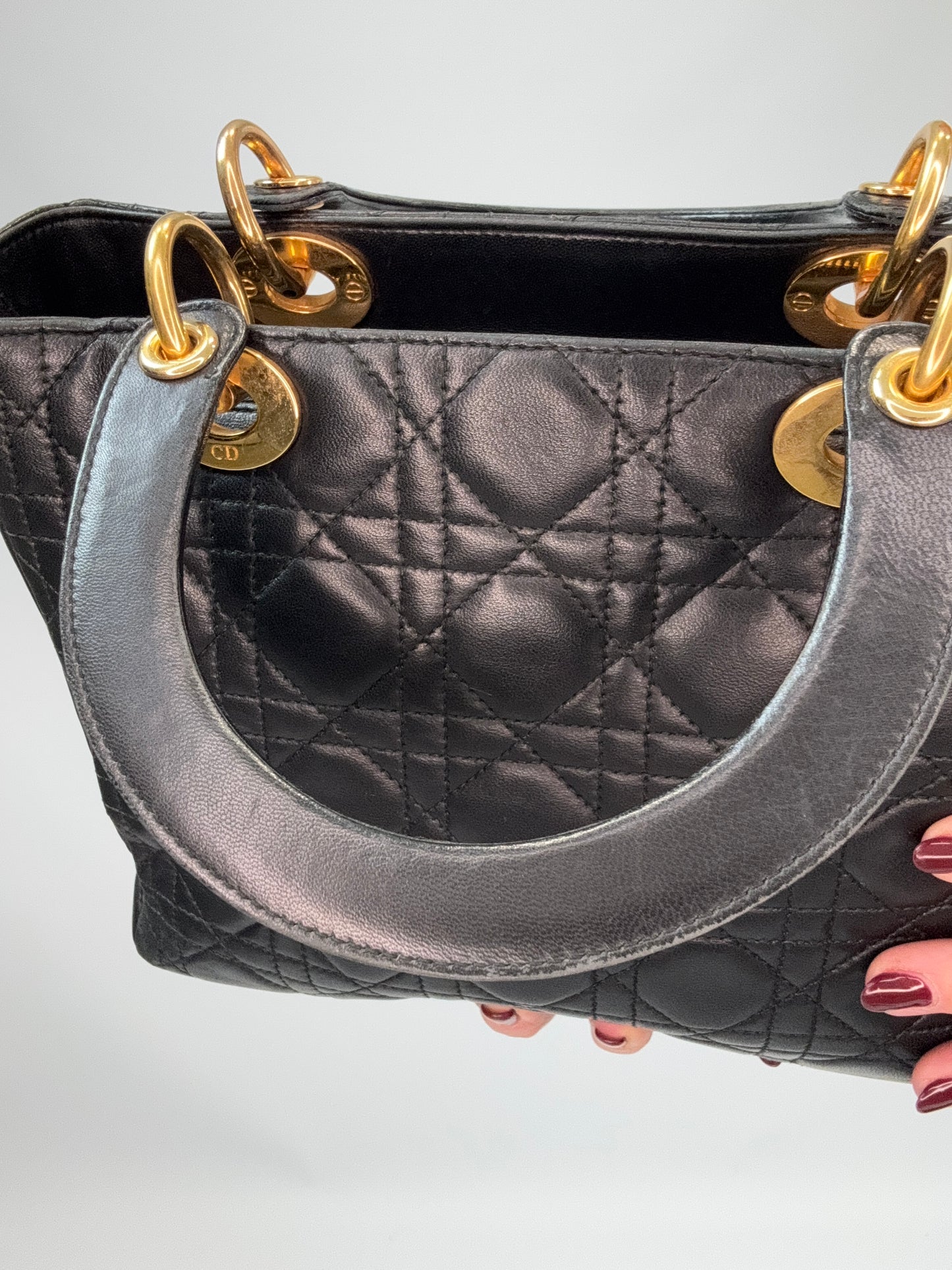 Christian Dior Lambskin Cannage Medium Lady Dior - Black