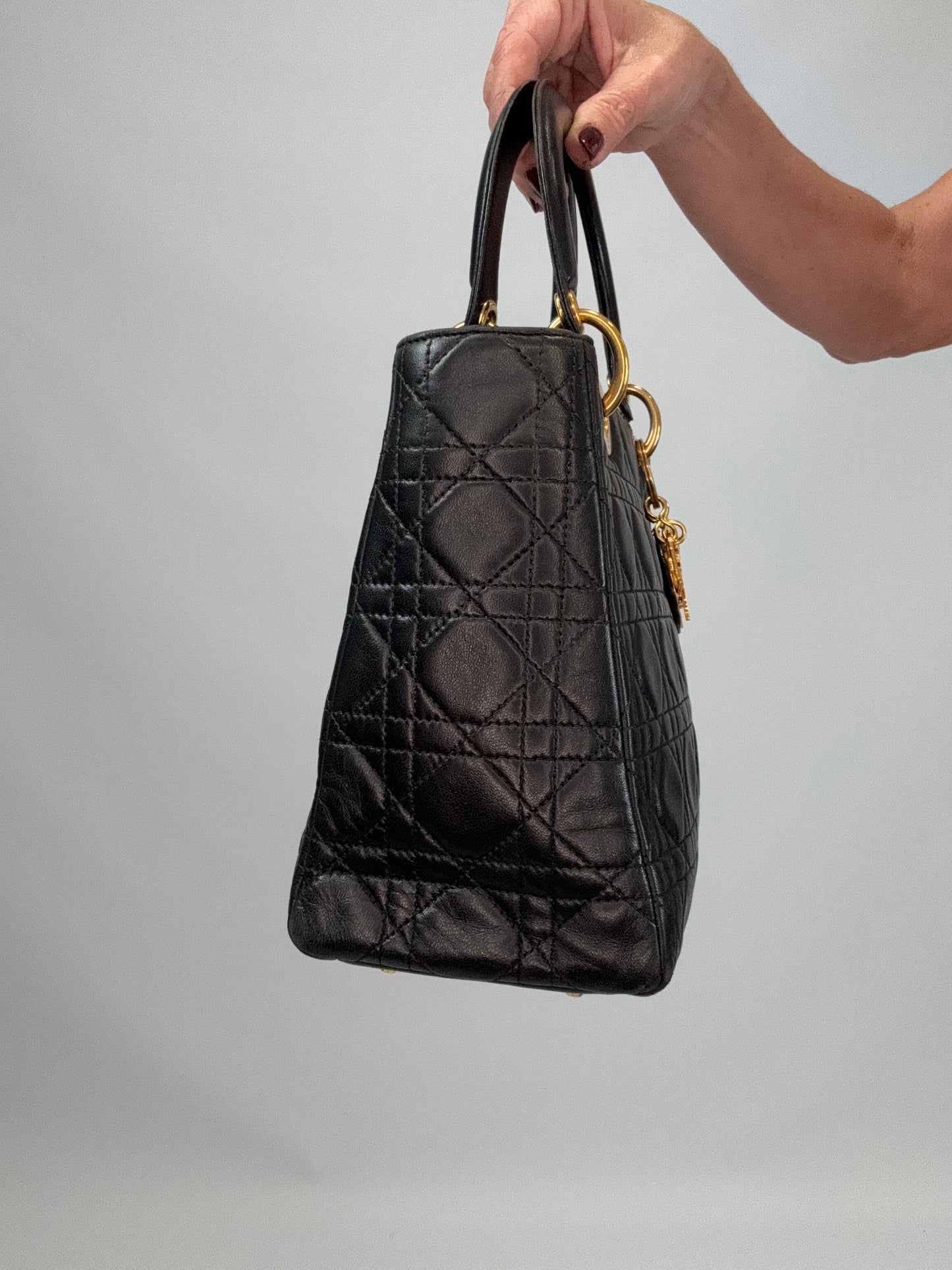 Christian Dior Lambskin Cannage Medium Lady Dior - Black