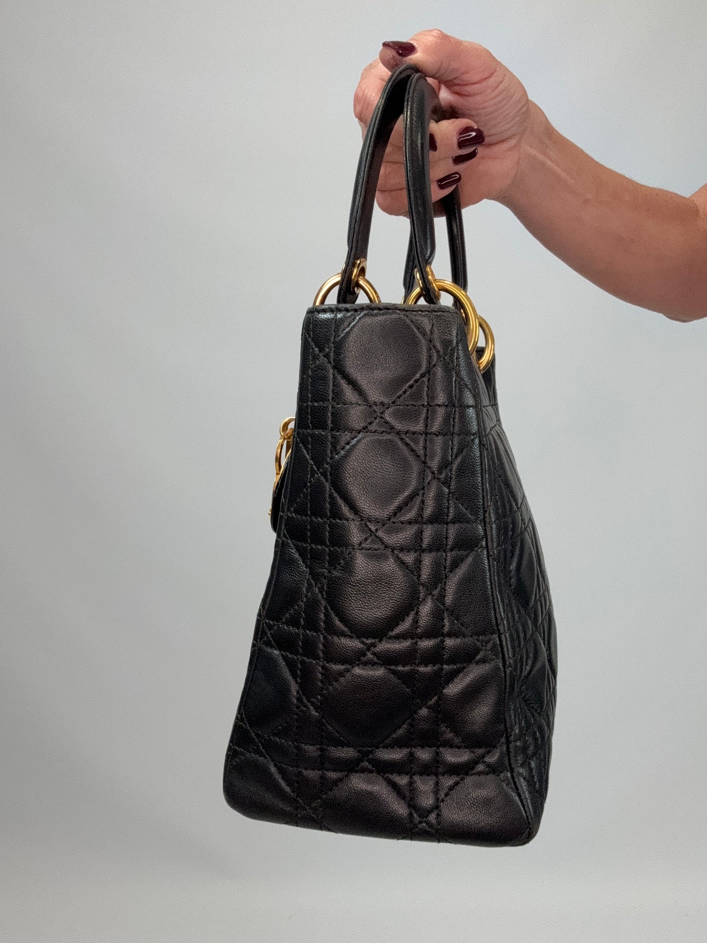 Christian Dior Lambskin Cannage Medium Lady Dior - Black