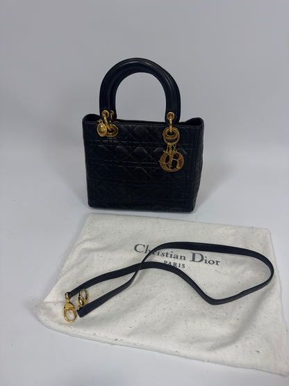 Christian Dior Lambskin Cannage Medium Lady Dior - Black