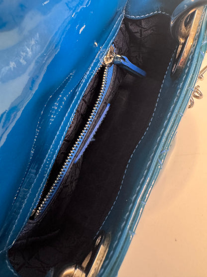 Christian Dior Mini Lady Cannage Patent Leather - Blue