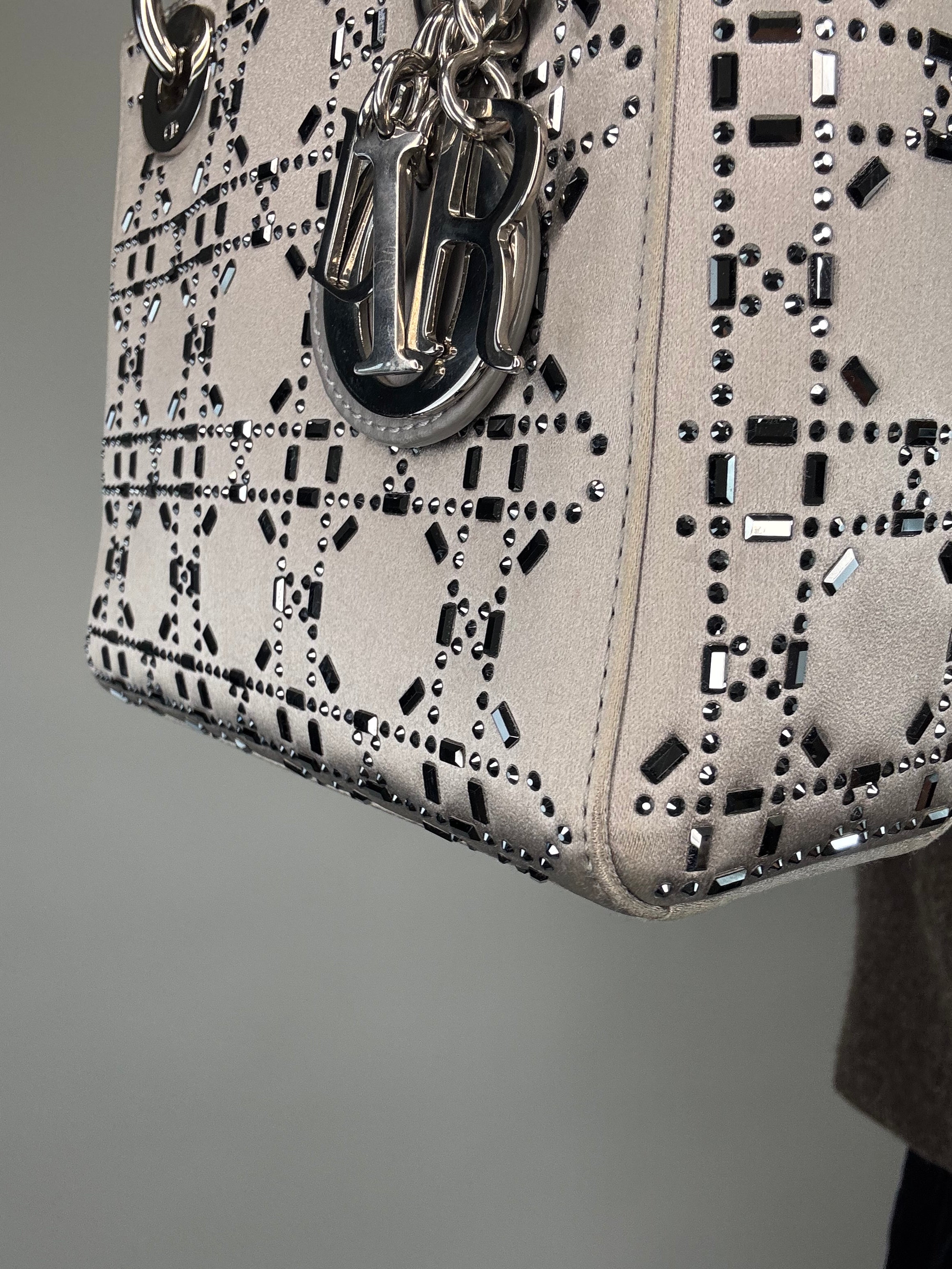 Christian Dior Mini Satin Cannage Crystal Embellished Lady Dior