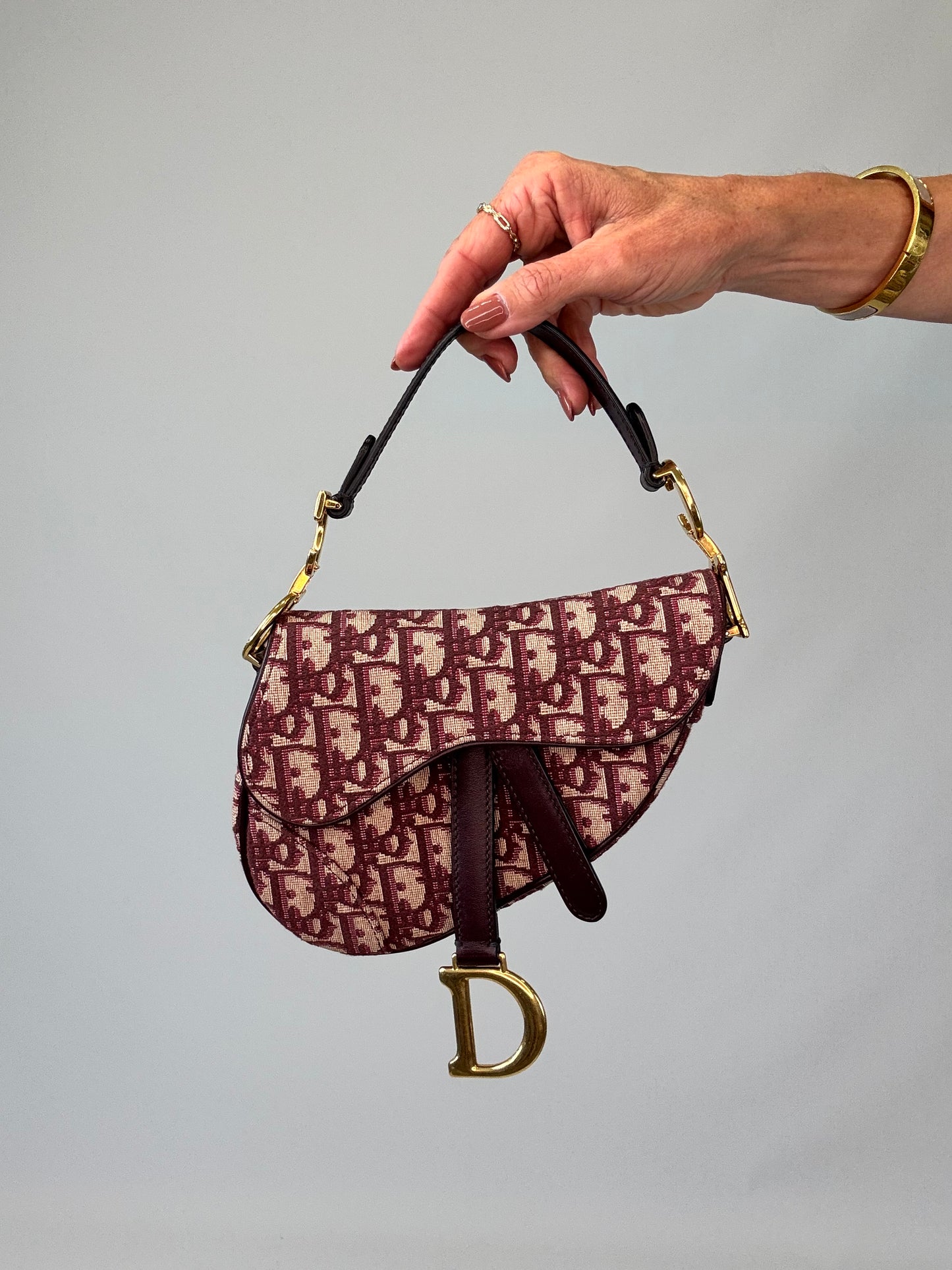 Christian Dior Oblique Mini Saddle Bag - Burgundy