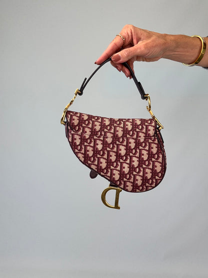 Christian Dior Oblique Mini Saddle Bag - Burgundy