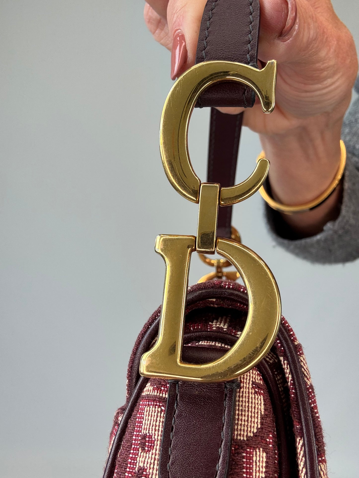 Christian Dior Oblique Mini Saddle Bag - Burgundy