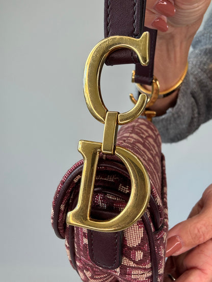 Christian Dior Oblique Mini Saddle Bag - Burgundy