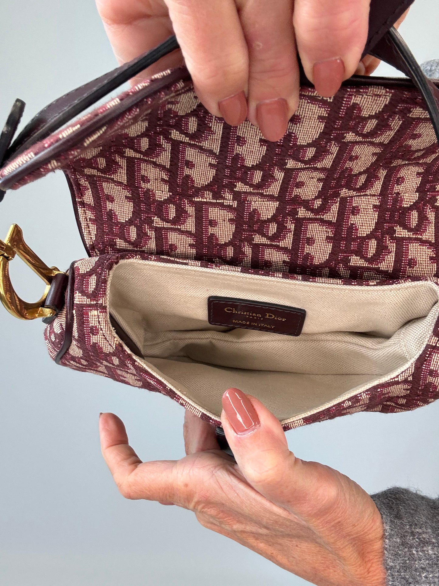 Christian Dior Oblique Mini Saddle Bag - Burgundy