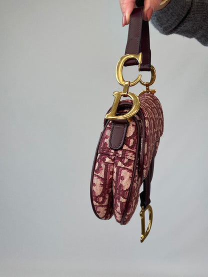 Christian Dior Oblique Mini Saddle Bag - Burgundy