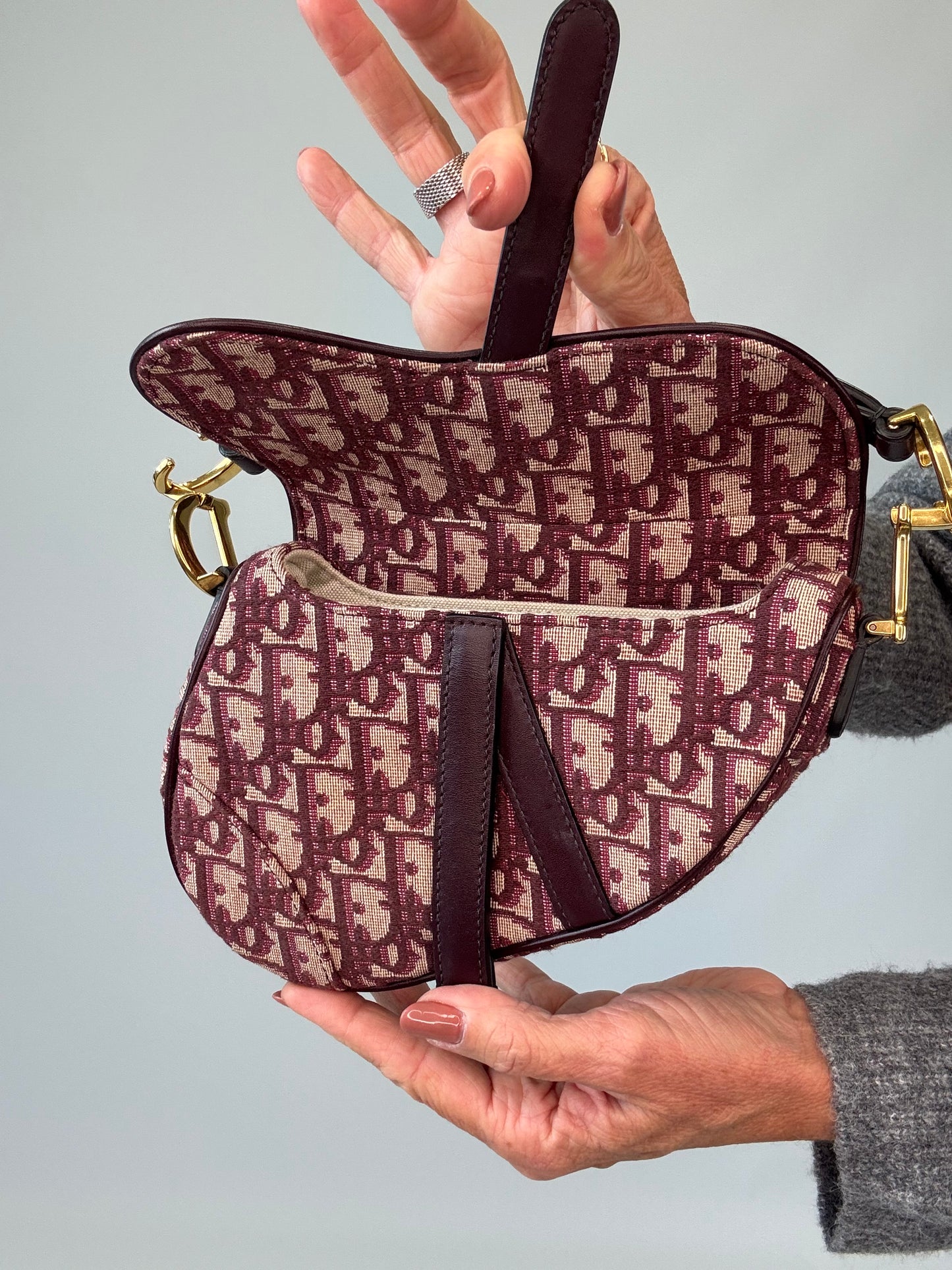 Christian Dior Oblique Mini Saddle Bag - Burgundy