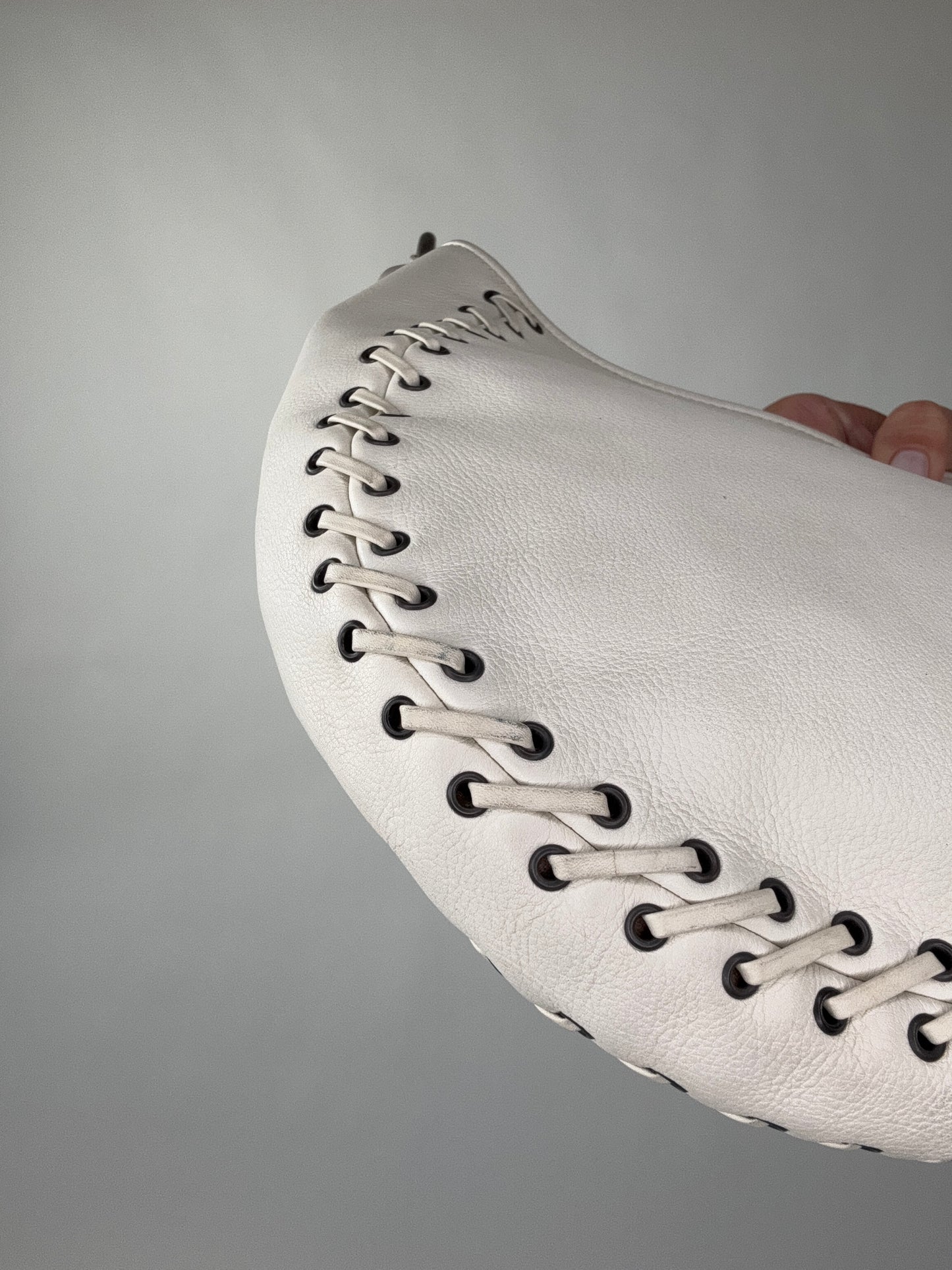 Christian Dior Wood Whip Stitch Hobo Bag - White