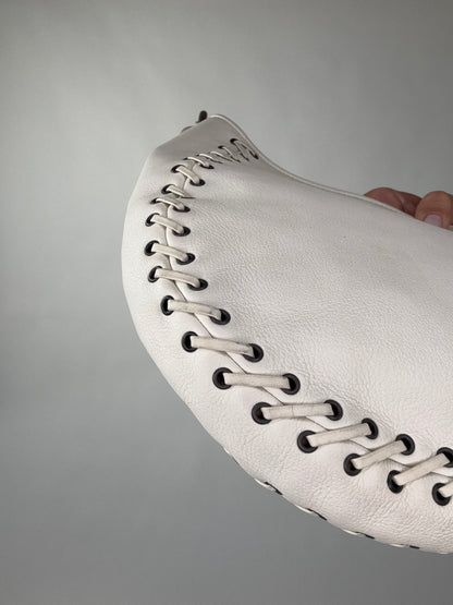 Christian Dior Wood Whip Stitch Hobo Bag - White