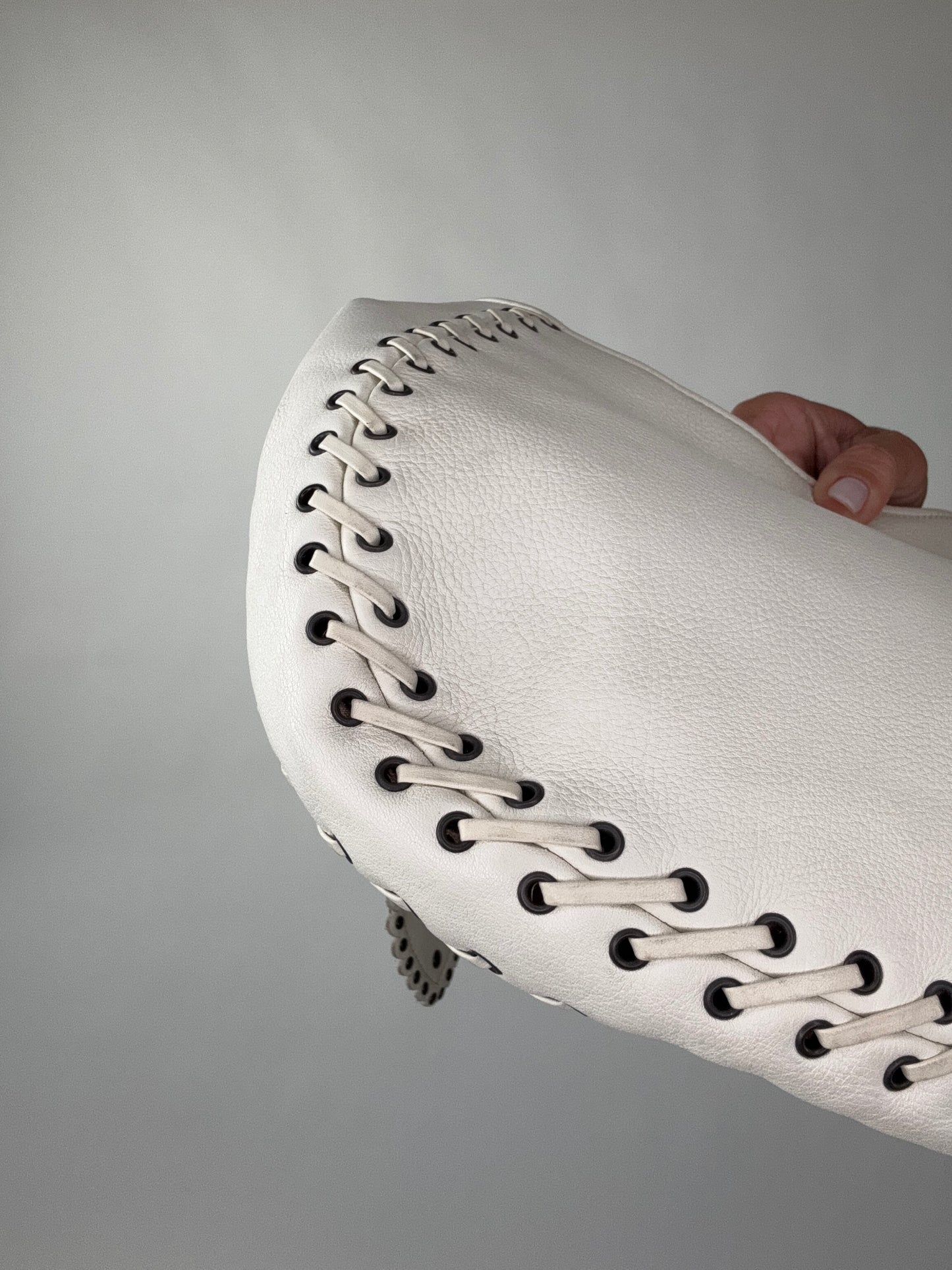 Christian Dior Wood Whip Stitch Hobo Bag - White