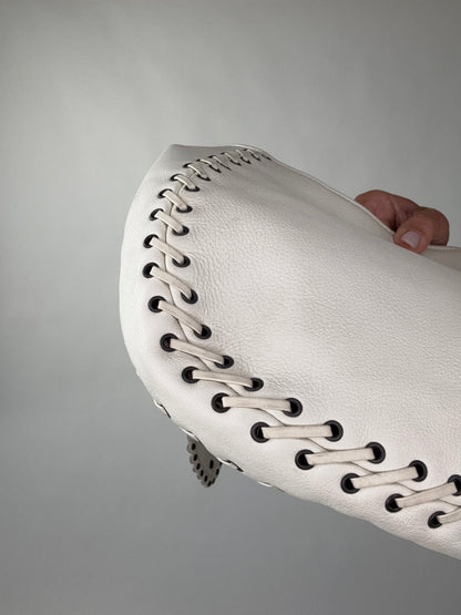 Christian Dior Wood Whip Stitch Hobo Bag - White