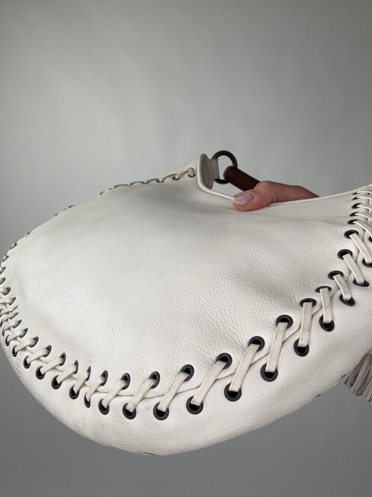 Christian Dior Wood Whip Stitch Hobo Bag - White