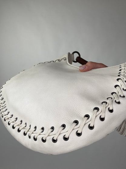Christian Dior Wood Whip Stitch Hobo Bag - White