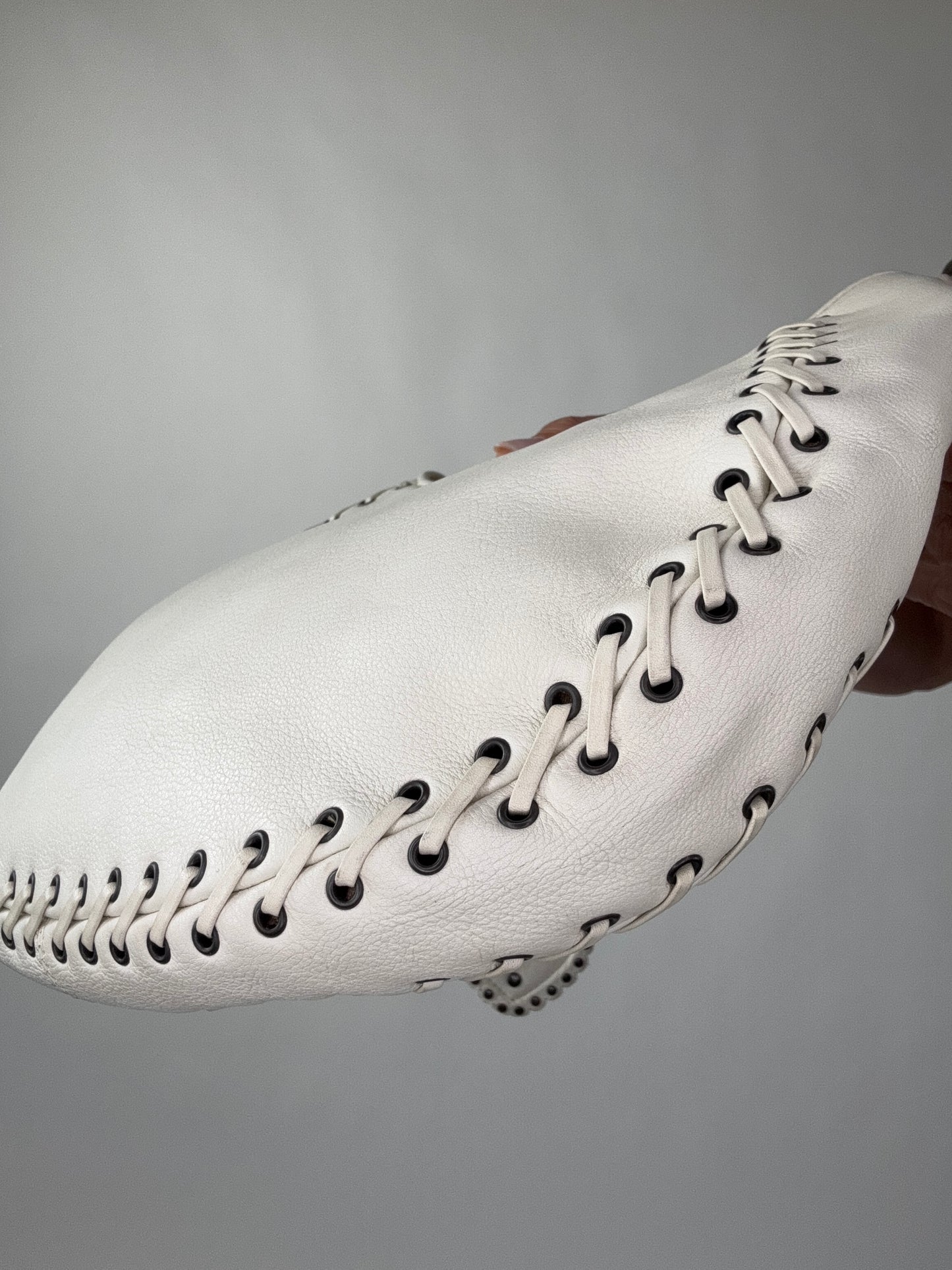 Christian Dior Wood Whip Stitch Hobo Bag - White