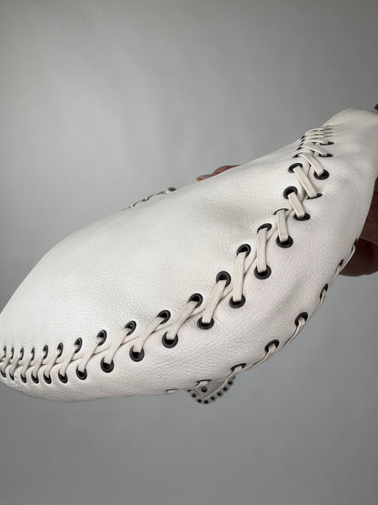 Christian Dior Wood Whip Stitch Hobo Bag - White