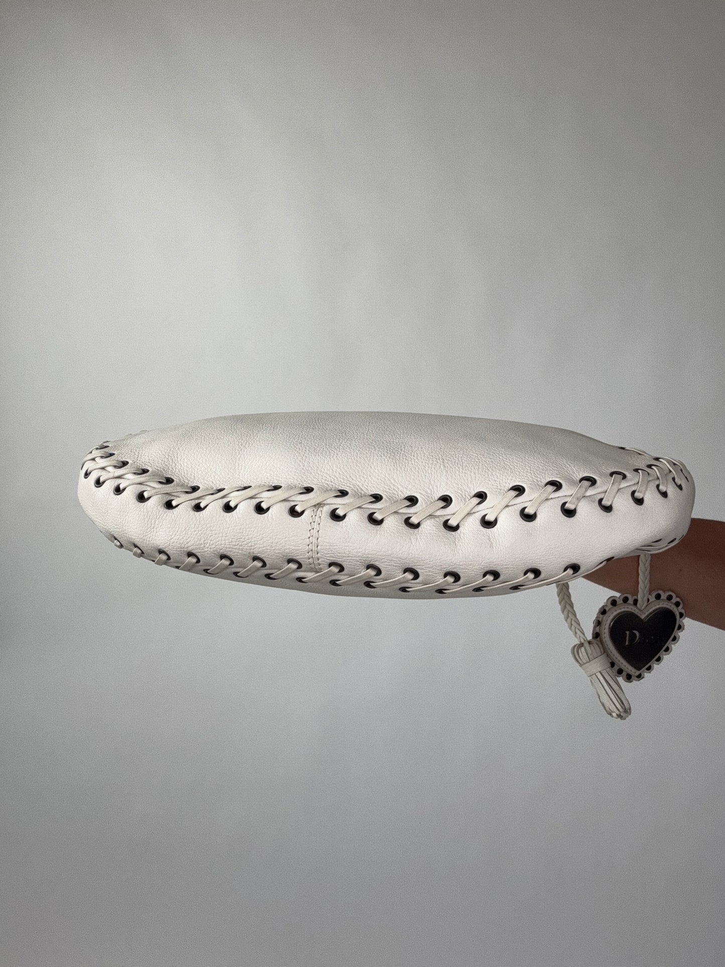 Christian Dior Wood Whip Stitch Hobo Bag - White