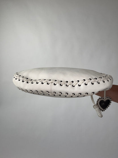 Christian Dior Wood Whip Stitch Hobo Bag - White