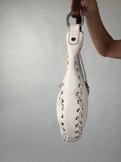 Christian Dior Wood Whip Stitch Hobo Bag - White