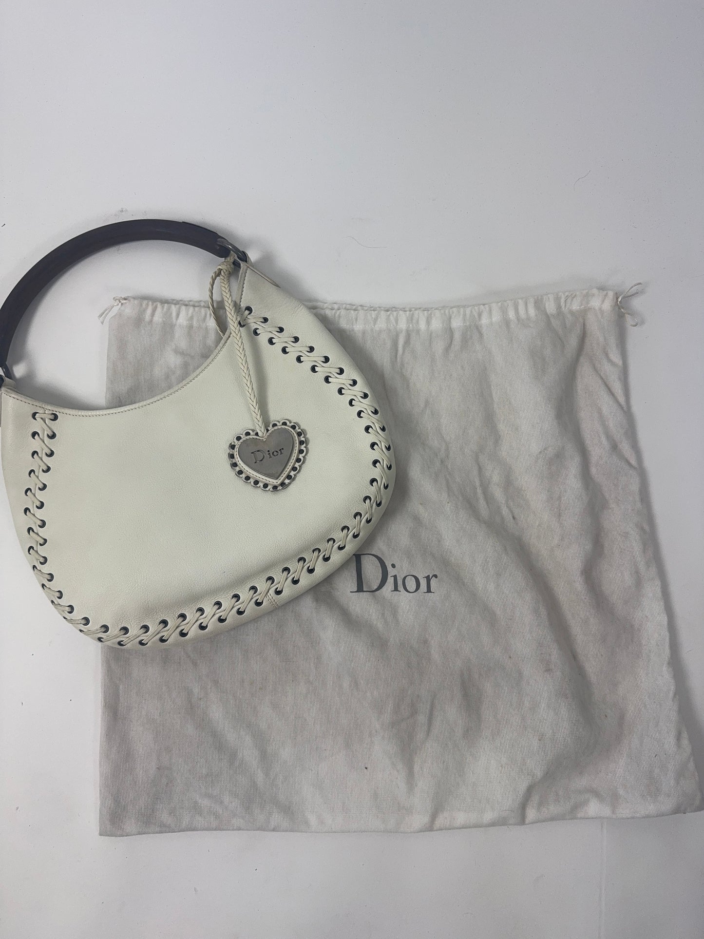 Christian Dior Wood Whip Stitch Hobo Bag - White