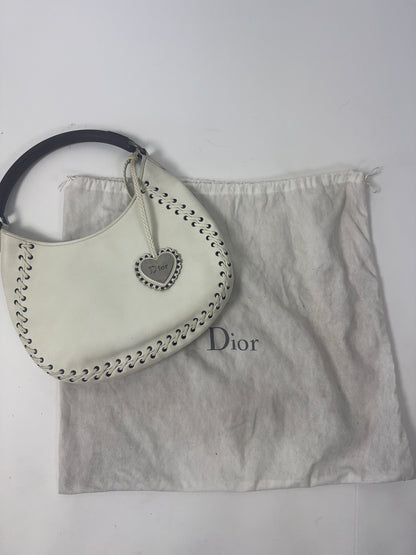 Christian Dior Wood Whip Stitch Hobo Bag - White