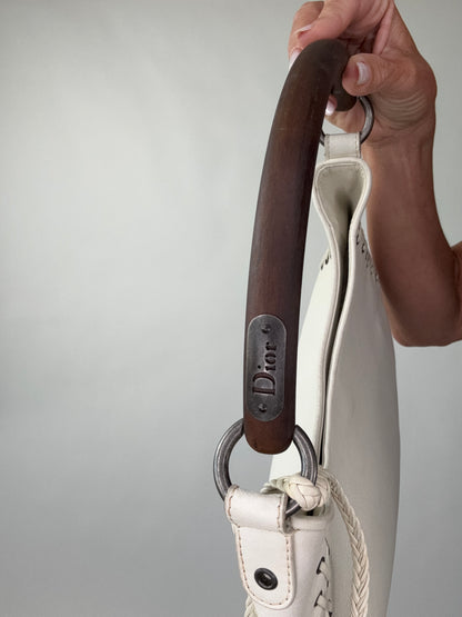 Christian Dior Wood Whip Stitch Hobo Bag - White