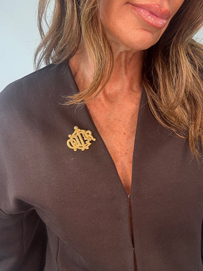 Vintage Christian Dior CD Monogram Crest Brooch — Circa 1980s