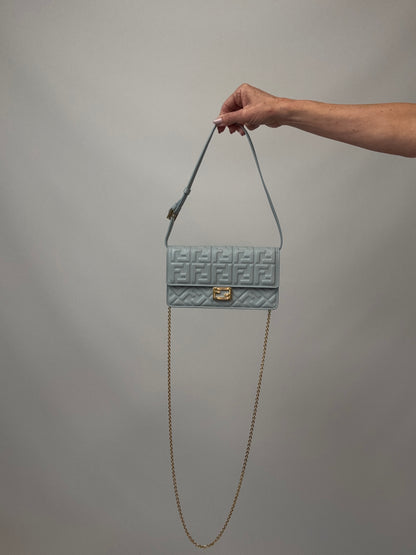 Fendi Wallet On Chain Baguette - Light Blue with both straps