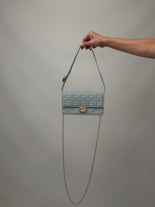 Fendi Wallet On Chain Baguette - Light Blue with both straps