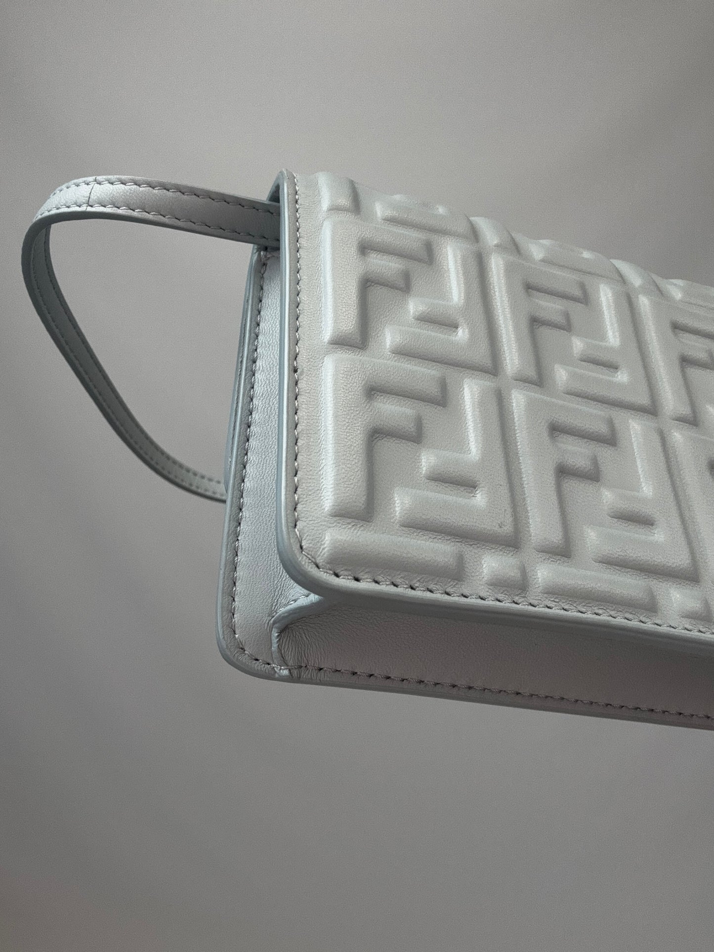 Fendi Wallet On Chain Baguette - Light Blue back left bottom corner