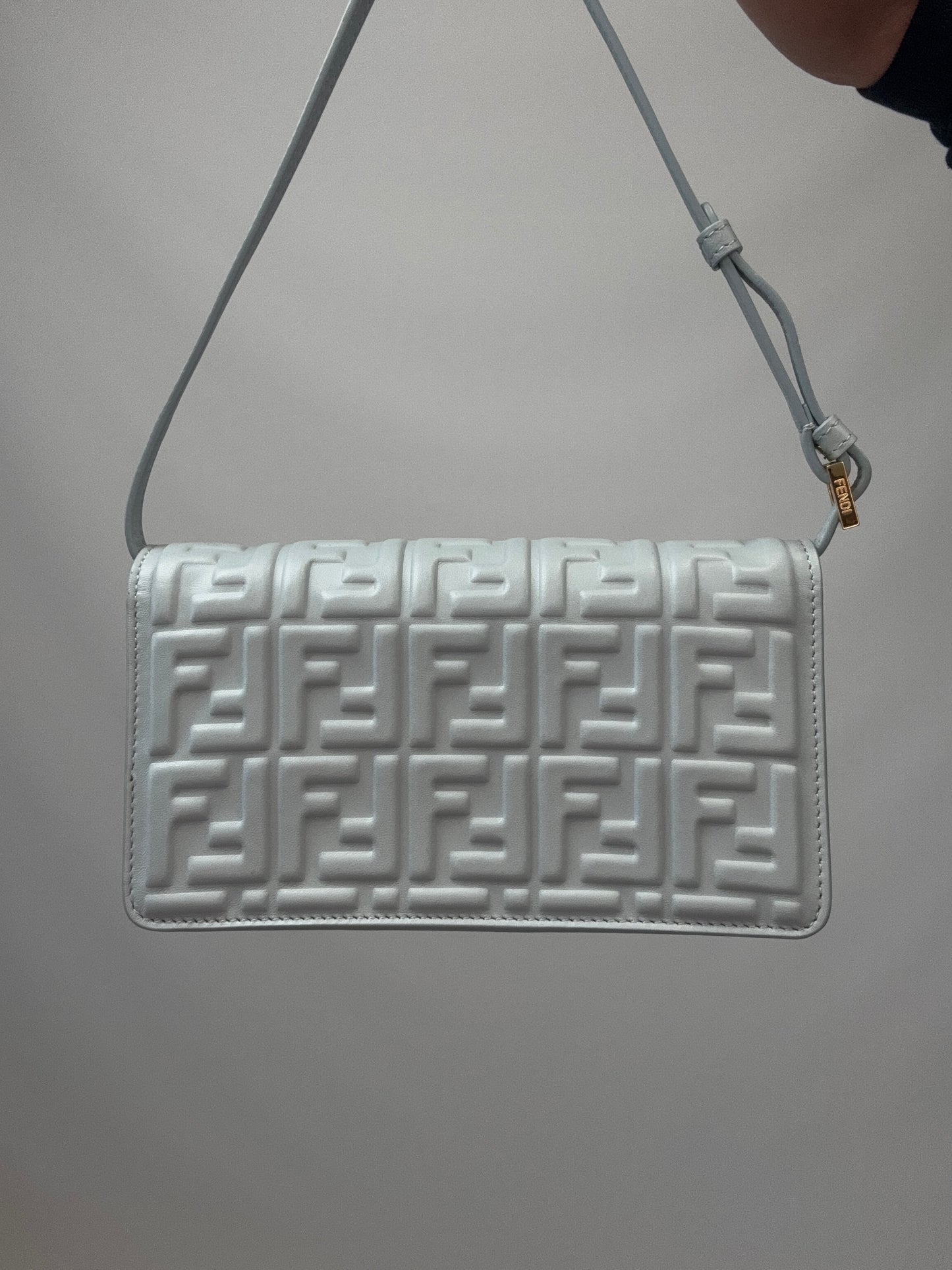 Fendi Wallet On Chain Baguette - Light Blue back of handbag