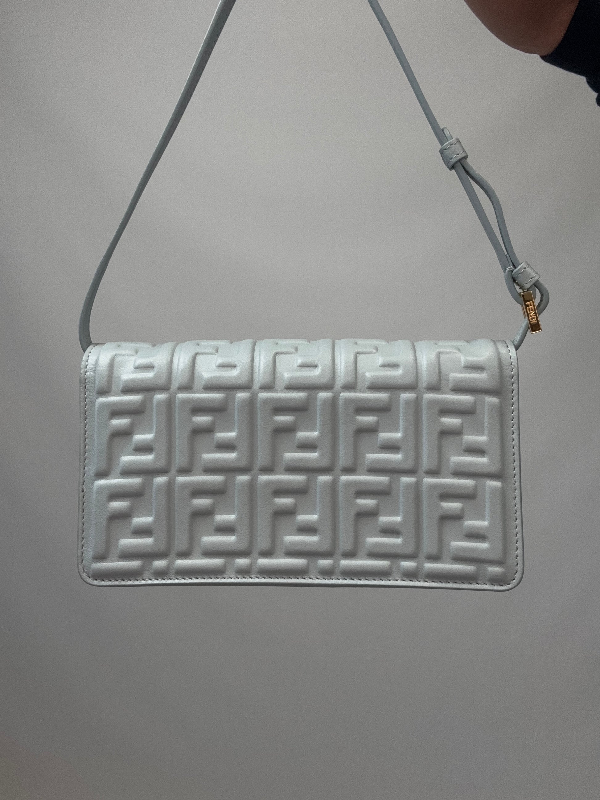 Fendi Wallet On Chain Baguette - Light Blue back of handbag