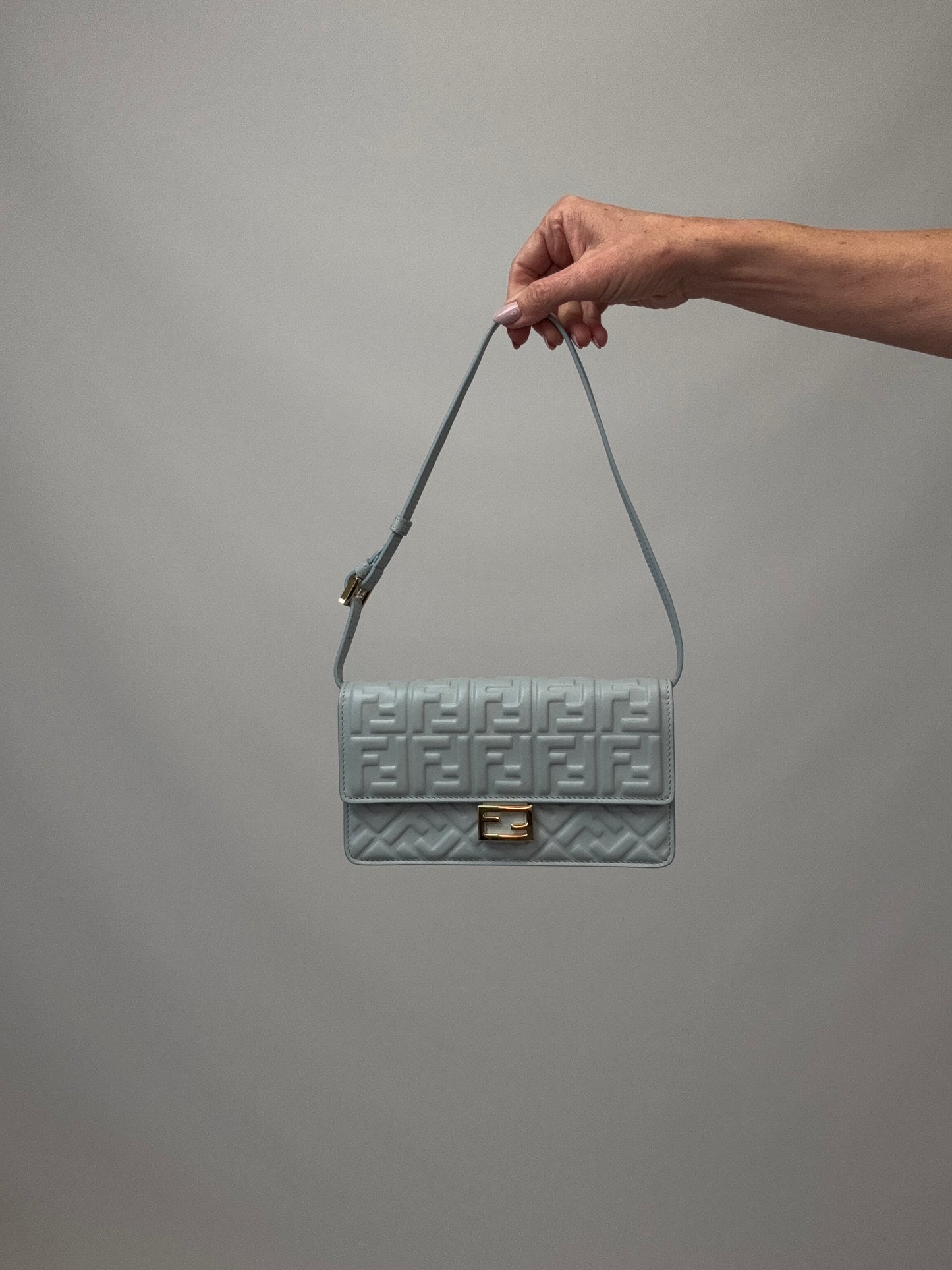 Fendi Wallet On Chain Baguette - Light Blue with leather strap