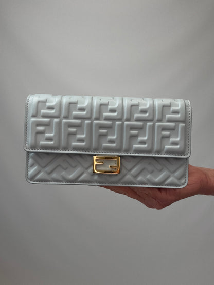 Fendi Wallet On Chain Baguette - Light Blue front closeup