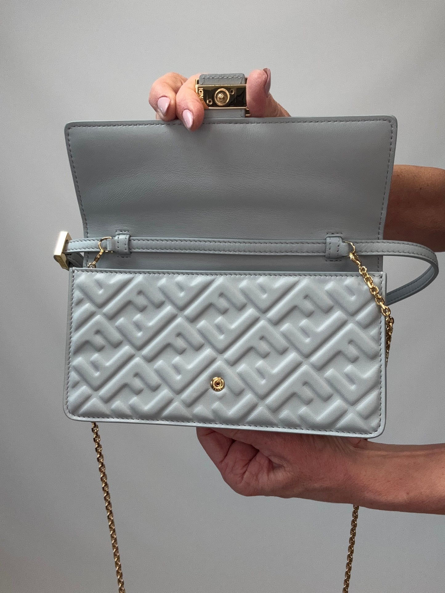 Fendi Wallet On Chain Baguette - Light Blue flap interior