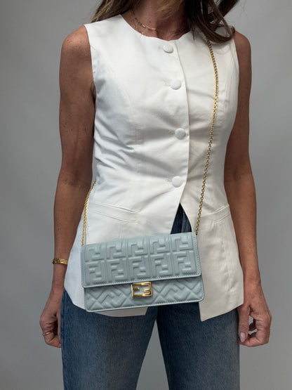 Fendi Wallet On Chain Baguette - Light Blue modeled image 3