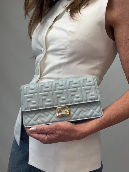 Fendi Wallet On Chain Baguette - Light Blue modeled image 5