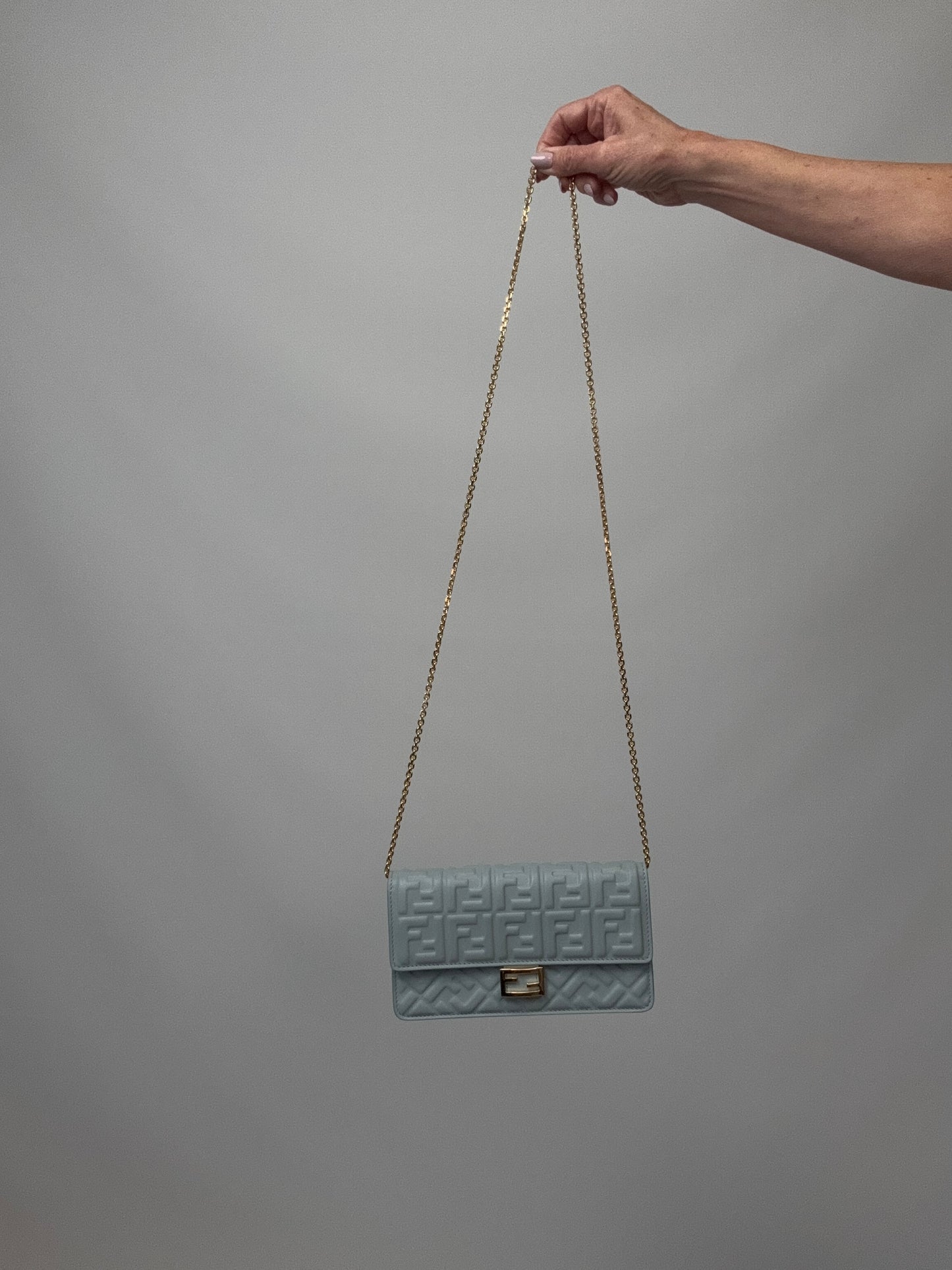 Fendi Wallet On Chain Baguette - Light Blue with chain strap