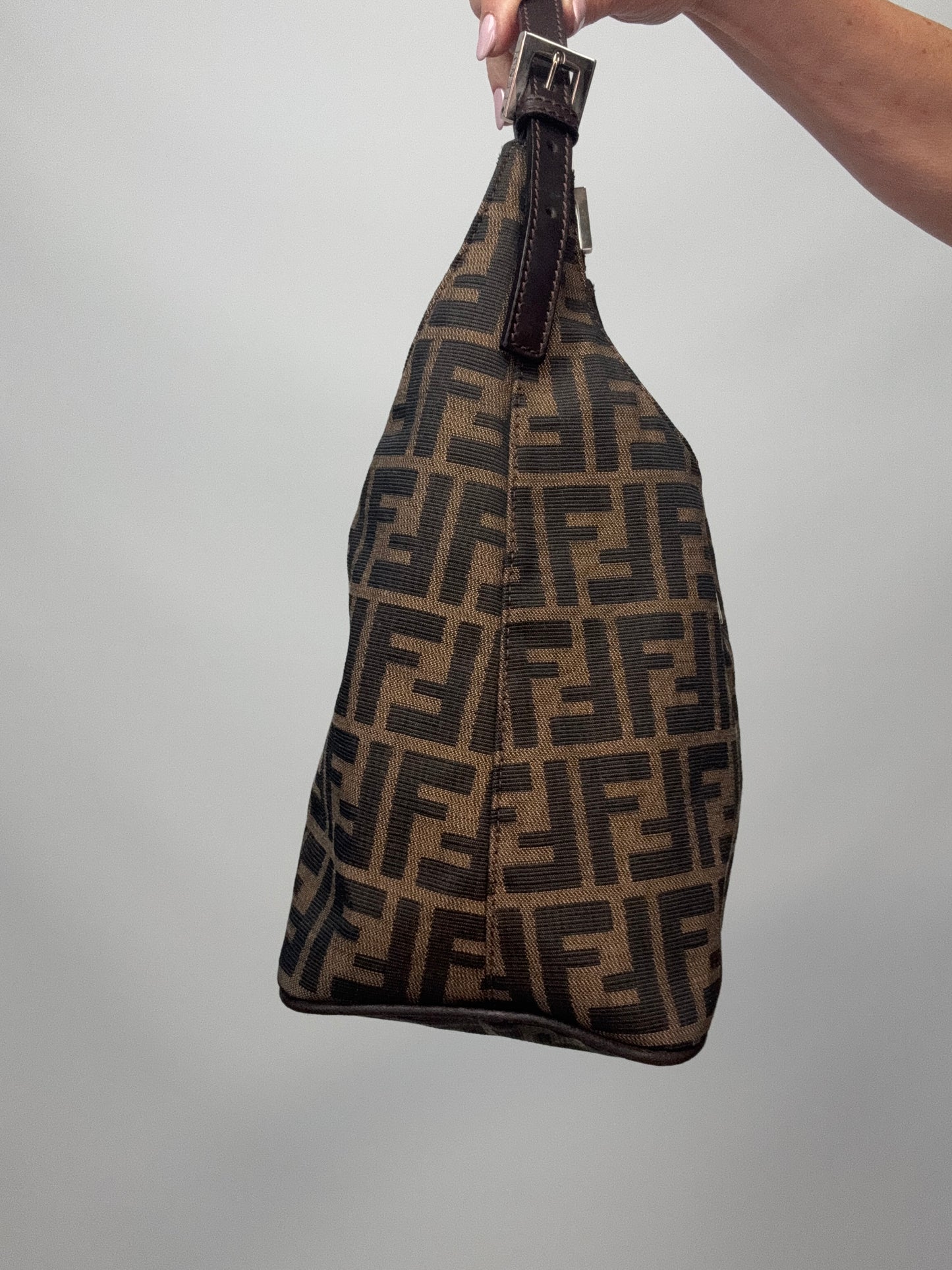 Fendi Zucca Mamma Baguette Shoulder Bag left side of handbag