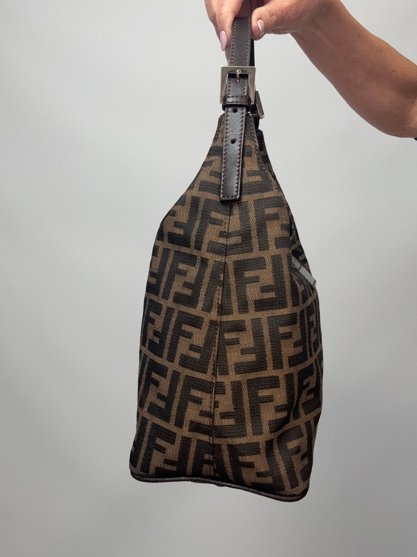 Fendi Zucca Mamma Baguette Shoulder Bag right side of handbag