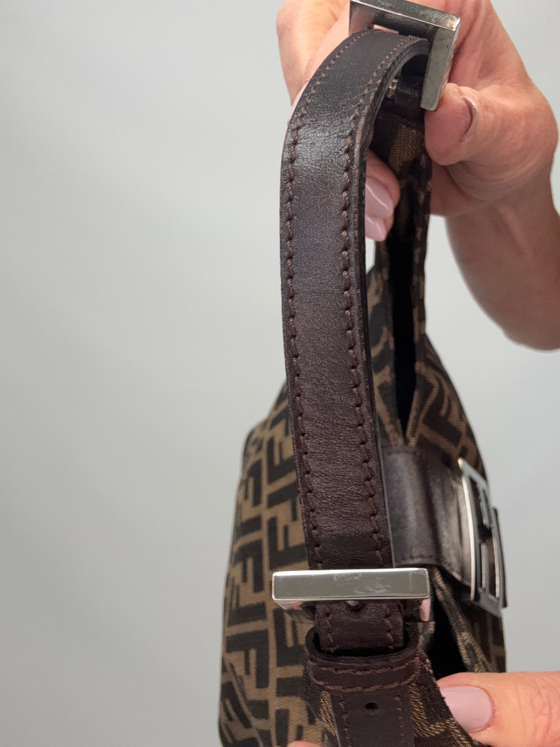 Fendi Zucca Mamma Baguette Shoulder Bag strap