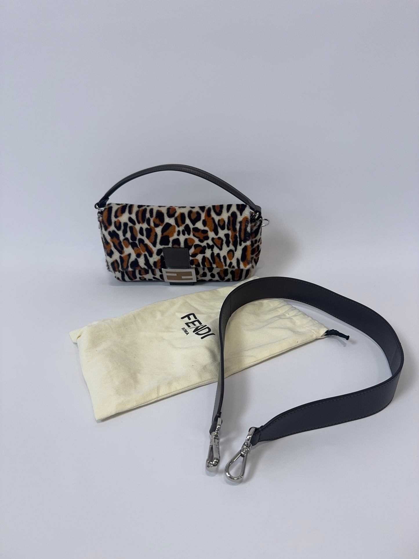 Fendi Leopard Print Pony Hair Baguette