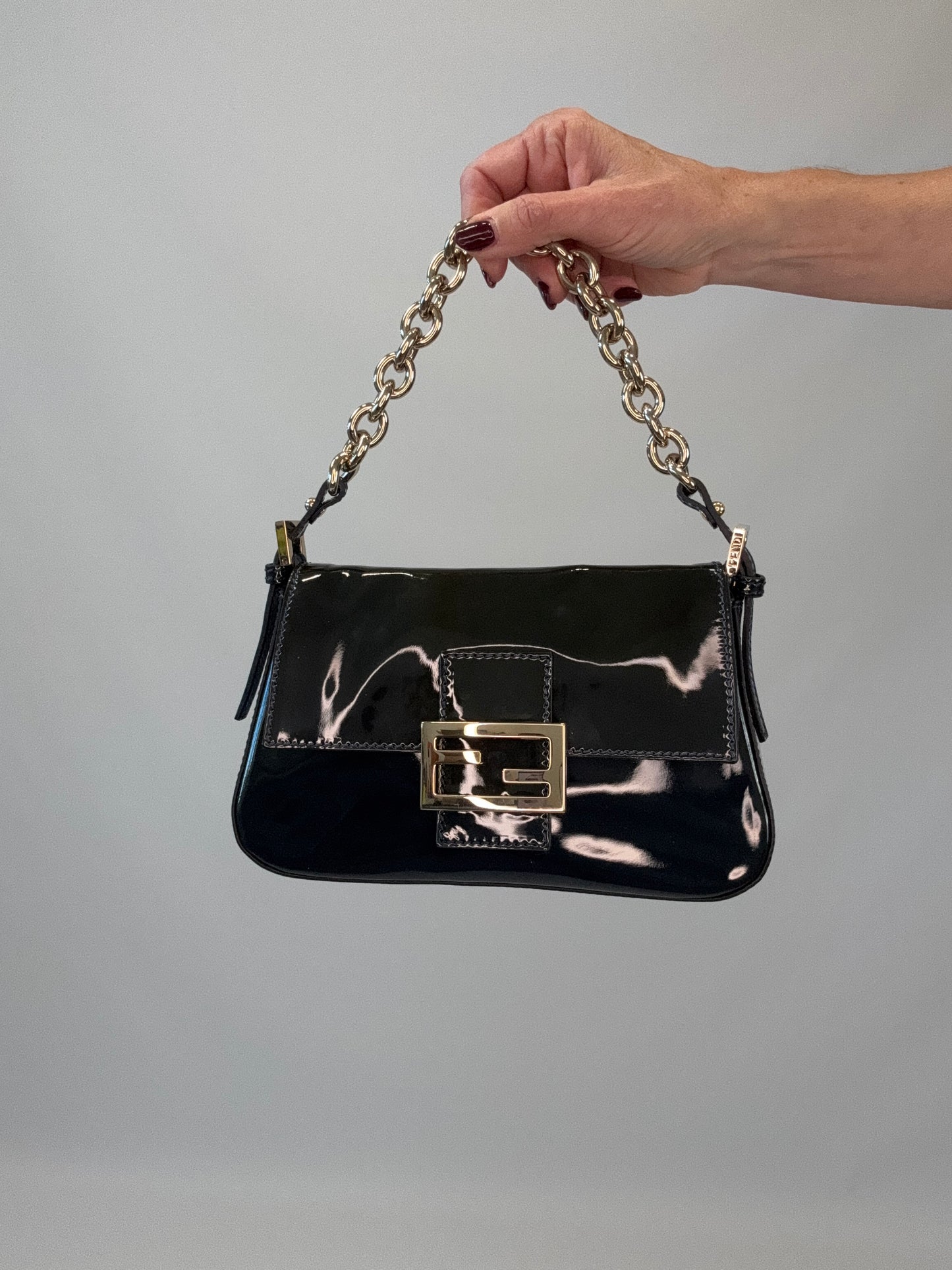 Fendi Mamma Baguette Patent Leather - Teal