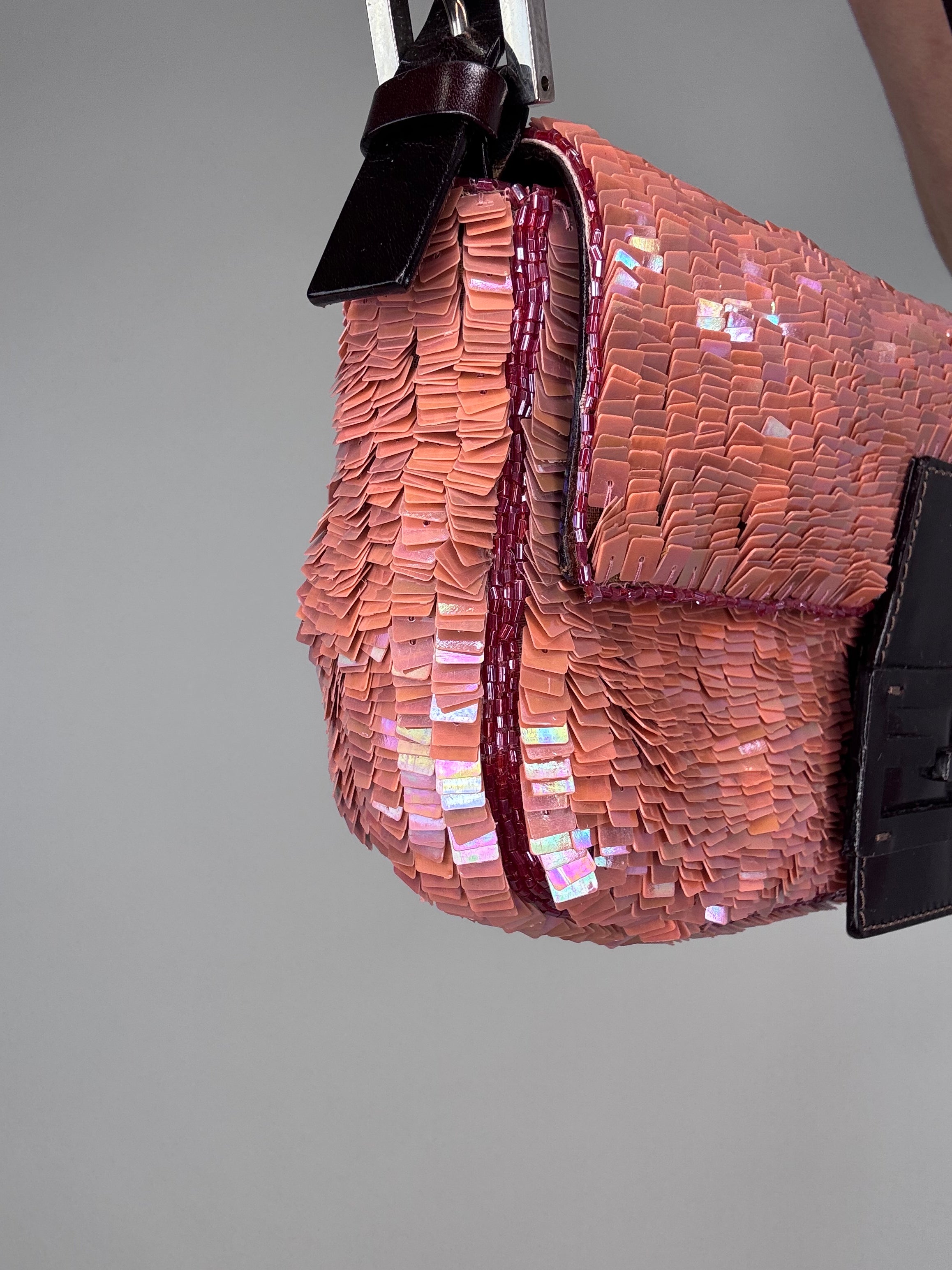 Fendi Pink Coral Iridedescent Sequin Baguette – thestilstyle