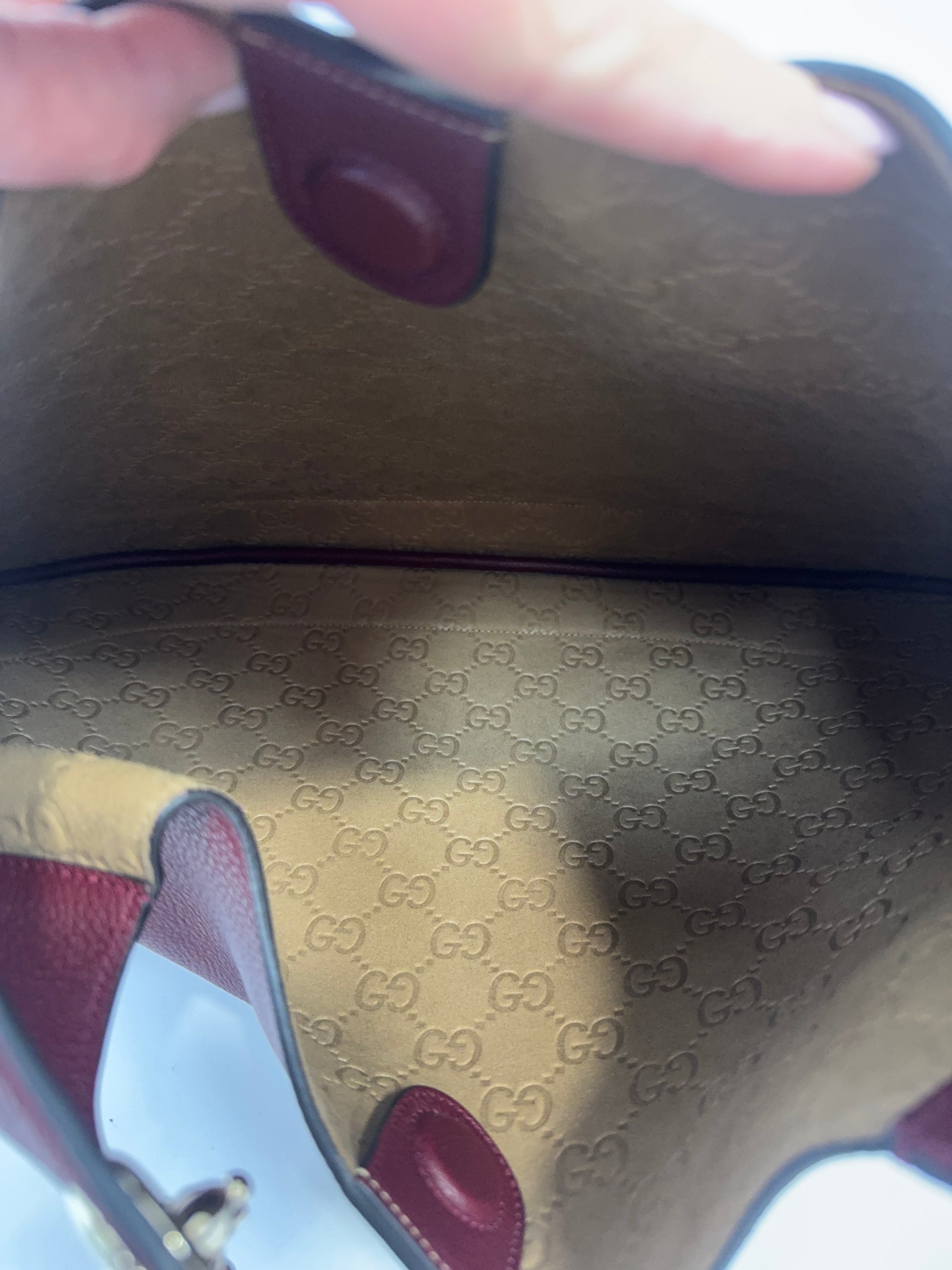 Gucci B Large Hobo Bag interior of handbag