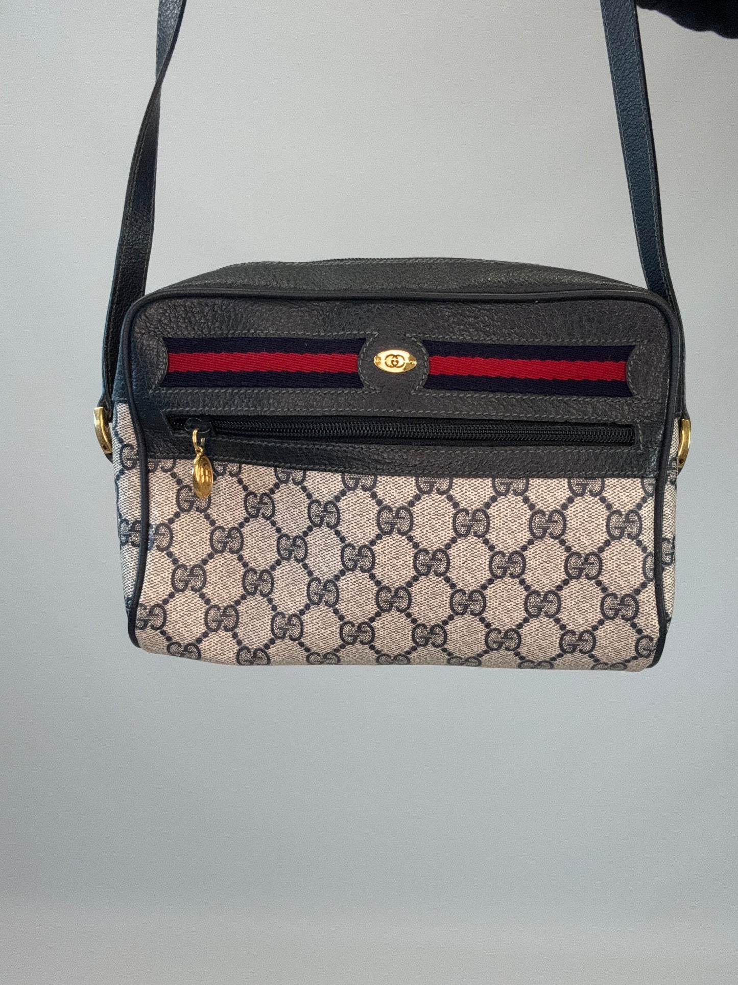 Gucci GG Supreme Sherry Line Shoulder Bag - Navy Blue
