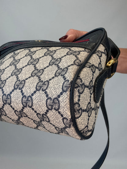 Gucci GG Supreme Sherry Line Shoulder Bag - Navy Blue